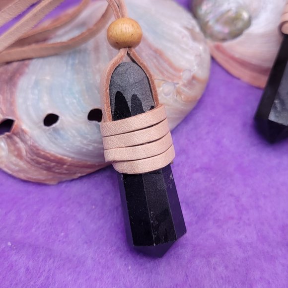 Leather Wrapped Black Tourmaline Pendant - Picture 3 of 5